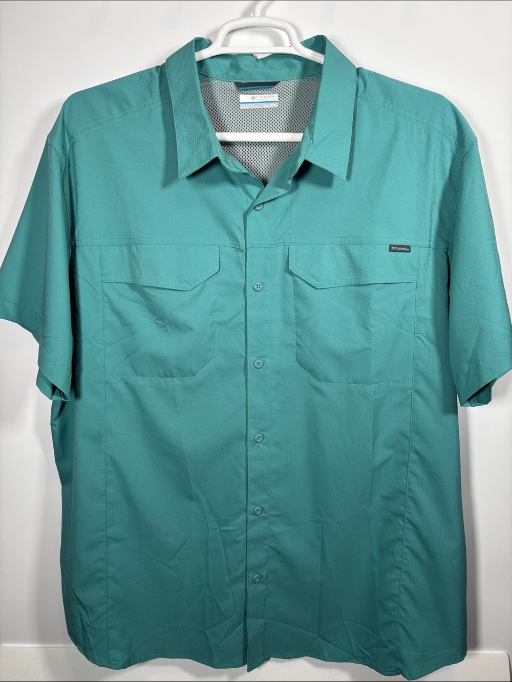 Columbia Omni-Shade Rip-Stop Aqua Blue Short Sleeve Shirt Men’s XXL